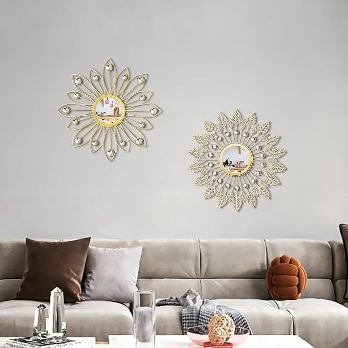 2 Pack Metal Mirrors for Wall Boho Sunburst Wall Mirror Home Decor Modern Decorative Wall Art for Bedroom Living Room Entryway - Image 6