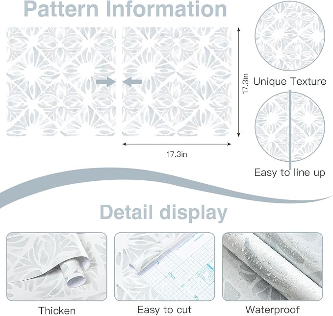 Blue Wallpaper Coastal Peel and Stick Wallpaper Boho 197"x17.3" Blue and White Wall Paper Geometric Contact Paper Textured Removable Vinyl Waterproof for Bathroom Bedroom Farmhouse Kitchen - Image 4