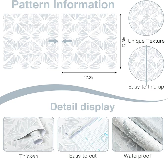 Blue Wallpaper Coastal Peel and Stick Wallpaper Boho 393"x17.3" Blue and White Wall Paper Geometric Contact Paper Textured Removable Vinyl Waterproof for Bathroom Bedroom Farmhouse Kitchen - Image 4
