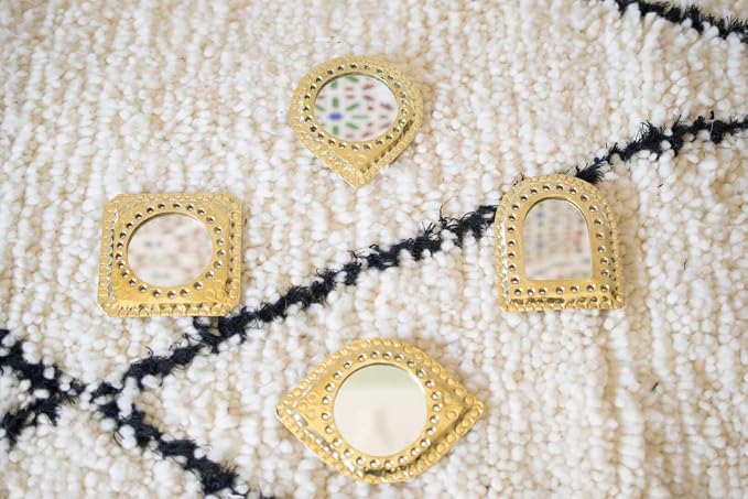 Set of 5 Small Decorative Wall Mirrors – Gold Brass Handmade Mirror Set | Octagon, Arched, Horizontal Oval, Square and Diamond Shapes | Living Room, Bedroom, Home wall Hanging Mirrors Decor - Image 2