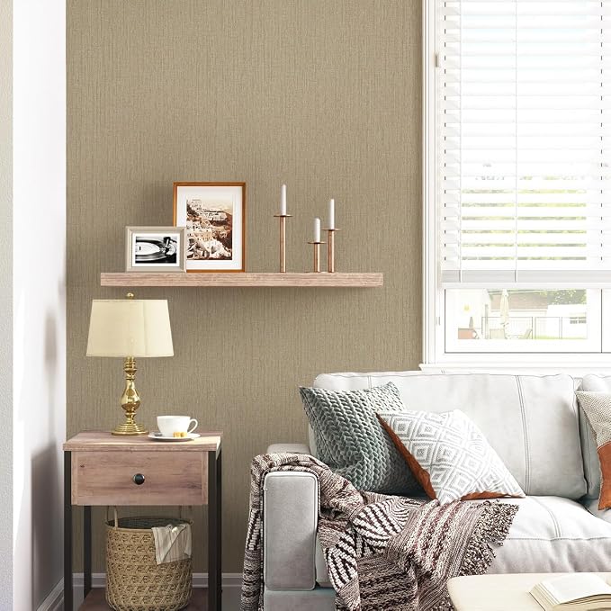 Grasscloth Peel and Stick Wallpaper Beige Brown Vinyl 16in x 393in | Faux Linen Vintage Wallpaper Textured Removable Wall Paper Grass Cloth Cabinets Bedroom for Cabinet Self Adhesive Vinyl - Image 7
