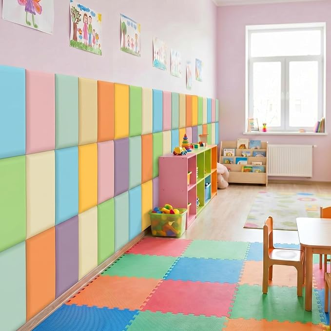 Hahafelt 24 Pack Wall Padding for Playroom Peel and Stick Headboard 15.75" x 7.87" x 1.18" 3D Anti Collision Upholstered Wall Panels Self Adhesive Headboard Panel for Protection (Fresh Colors) - Image 5