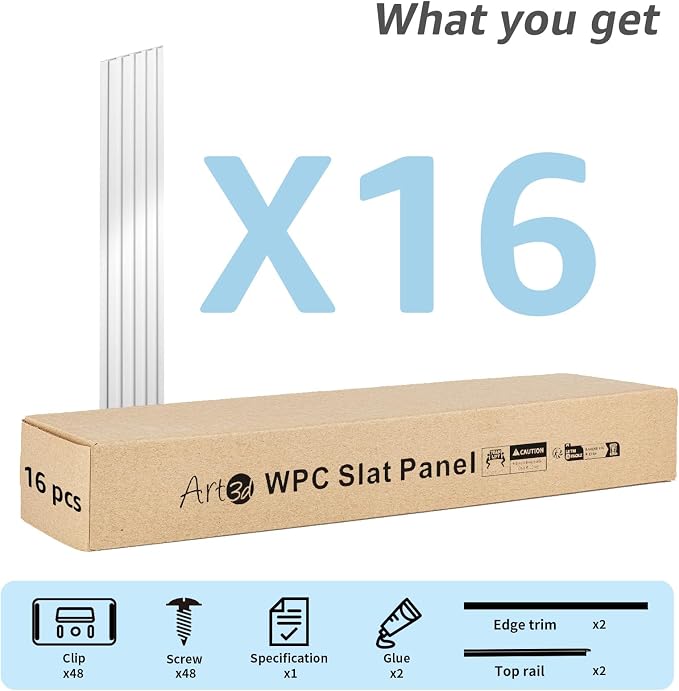 Art3d 48 x 6 in WPC Wood Slat Wall Panels, 3D Wall Accents, 16-Pack, White | Real Wood Grain, Durable, Water Resistant, Wear-Resistant, No Emission, Eco-Friendly, Easy to Care, for Living Room, Bedroom - Image 5