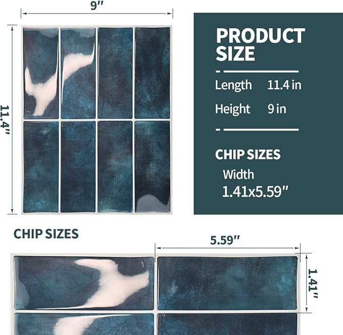 Peel and Stick Backsplash 3D Wall Tiles,Self-Adhesive,Oil Proof,Waterproof, Removable Wall Panels for Kitchen & Bathroom,Modern Design, Easy Install (10.7ft，12x9 inch,14 Pack) (Blue) - Image 2