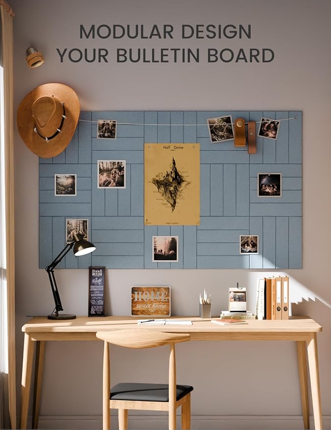 Fluxynara Felt Bulletin Board & Cork Board Alternative, Dusty Blue | 36" x 24" Pin board, Removable Adhesive Tabs, Easy Install Without Wall Damage, For Home Office Decor - Image 6