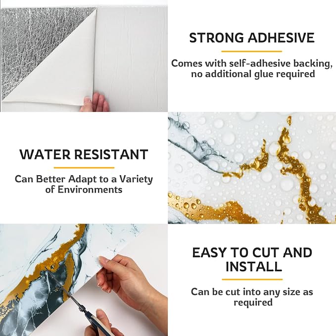 2.4mm Thick Marble Peel and Stick Wall Panels, Self-Adhesive Waterproof Wallpaper for Kitchen Backsplash, Bathroom Wall Decor, 30 Sheets - Image 8