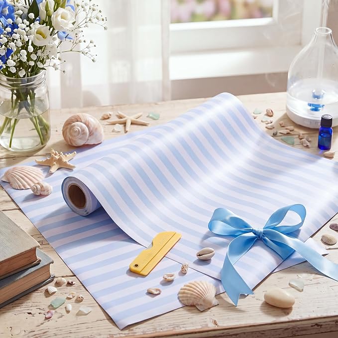 Drydiet Blue and White Striped Wallpaper Peel and Stick 15.8×118.1 in | Striped Wallpaper, Self Adhesive Removable, Wall Sticker Paper for Home Locker Dorm School Classroom Bedroom Living Room - Image 3