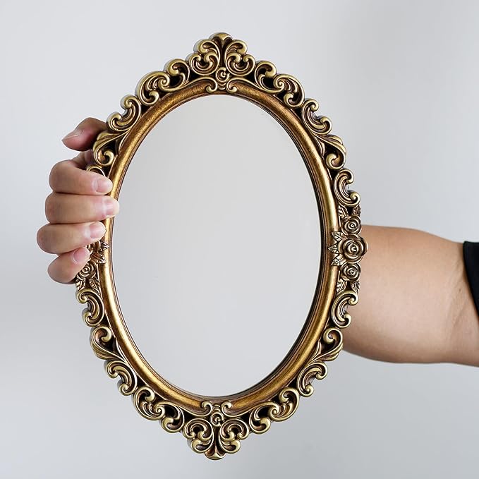 OIGUMR Oval Smallest Wall Mirror Resin Frame Size：12 x 8.3 inch Mirror Vintage Hanging Mirrors for Bedroom Living-Room Dresser Decor Gold - Image 2