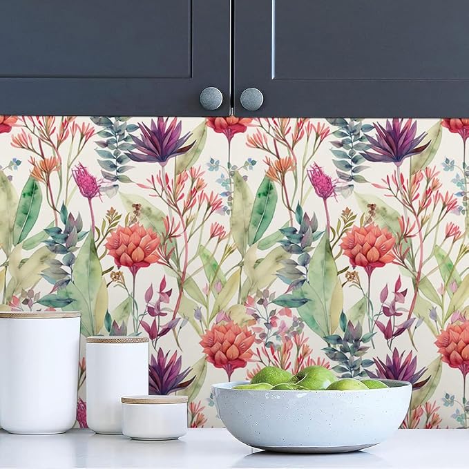 Watercolor Purple/Red/Green Grass Wildflower Floral Peel and Stick Wallpaper Wall Decor Self Adhesive Wall Paper Stick on Easy Peel Off Contact for Renter Apartment - Image 2