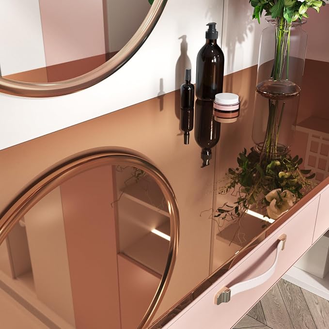 Mirror Sticker for Wall Rose Gold Self Adhesive Pink Metallic Wallpaper Wall Sticker Mirror Contact Paper Glossy Sticker Paper Girls Wallpaper for Bedroom DIY Home Decor Dresser 15.75"x78" by Wallderful