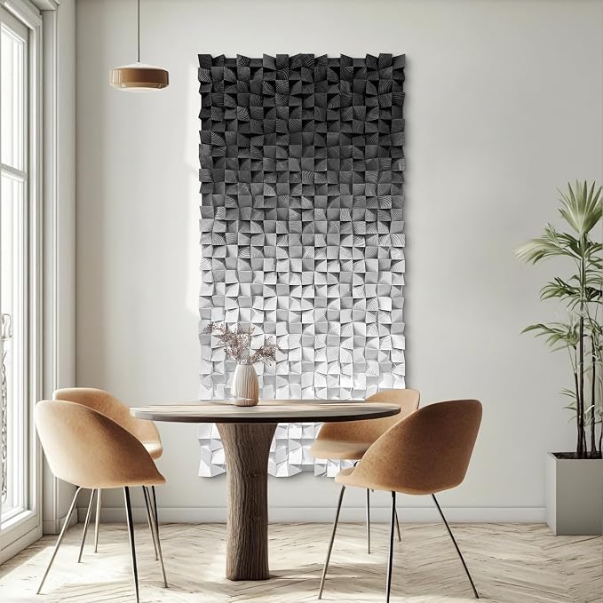 LIUZEYUE Gray Wood Wall Art, Light-to-Dark Pine Relief, Geometric Pine Art | textured wall art for office; charcoal and white, mosaic depth; office corridor narrow-wall feature; 23.6 x 47.2 in - Image 7