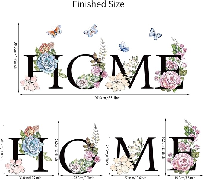 Home Flower Wall Sticker Colorful Floral Butterfly Wall Decal Peel and Stick Word Quotes Home Wall Stickers for Living Room - Image 6