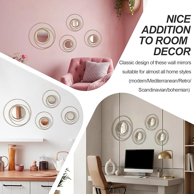 4 Piece Gold Round Wall Mirror Set Modern Metal Circles for Home Decor - Image 7
