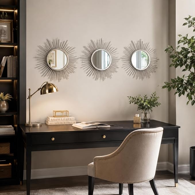 Silver Sunburst Mirror Set of 3, 3PCS Metal Round Decorative Wall Mirrors, Starburst Accent Mirror Wall Decor for Bathroom, Living Room, Bedroom & Entryway - Image 6