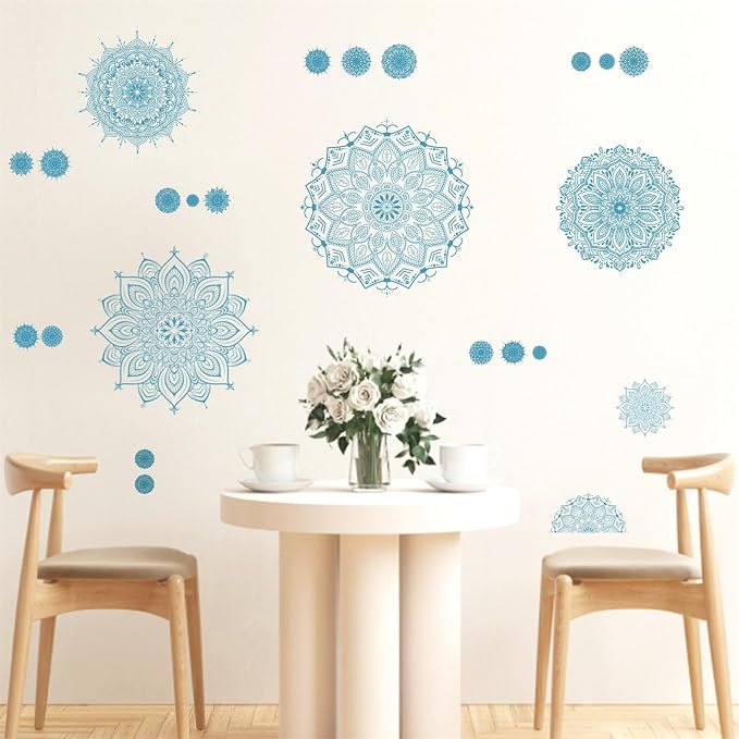 Blue Mandala Wall Stickers Mandala Decals for Windows Modern Wall Art Mural | Headboard vinyl decoration, lotus peel and stick stickers, removable self adhesive decal, for bedroom living room yoga room - Image 8
