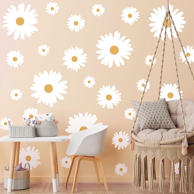 TaoBary 12 Sheet Daisy Wall Sticker Decal Flower Decal for Room Decor | Big Flower Wall Sticker, Pink White Floral Decal, Daisy Bedroom Room Decor, Removable Peel and Stick, Nursery Home Wall Decor - Image 3