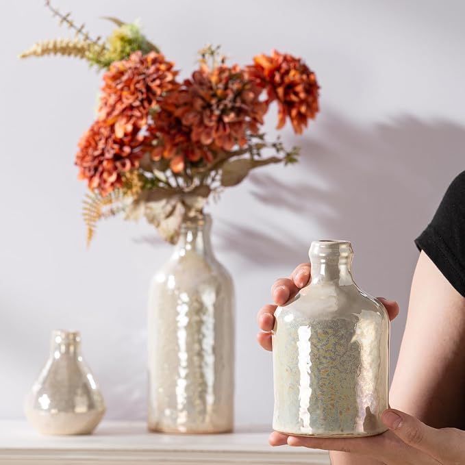 Ceramic Vase Set of 3, Decorative Vases Home Decor Modern Neutral Flower Pampass Boho Vase for Living Room, Table, Mantel, Entryway, Bookshelf, Kitchen, Bedroom, Bathroom - White - Image 3