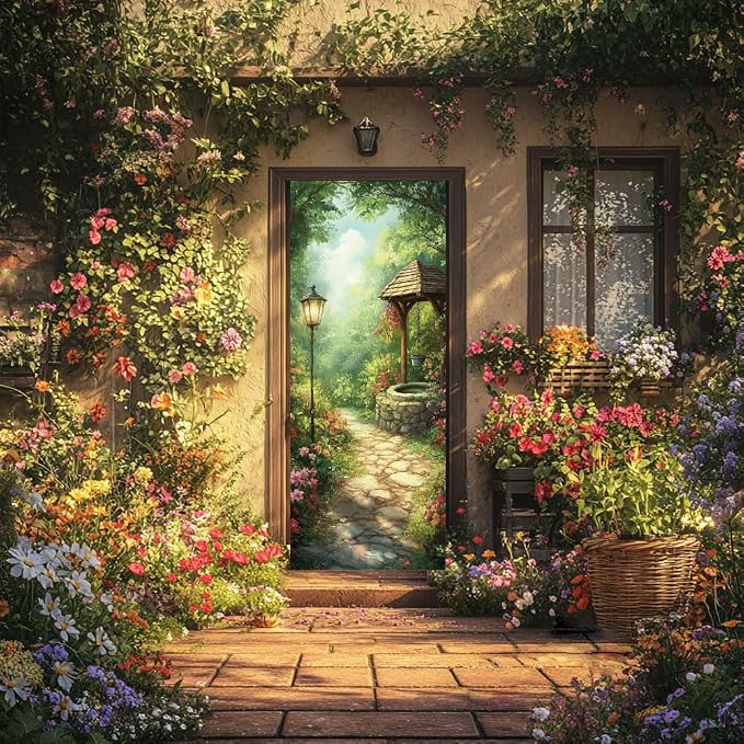 arricraft 2 Pcs Self-Adhesive Door Sticker, 31.5"x78.7", Garden Street Lamp Plant Door Murals, PVC, Removable Wallpaper Decoration for Bedrooms, Living Room - Image 7