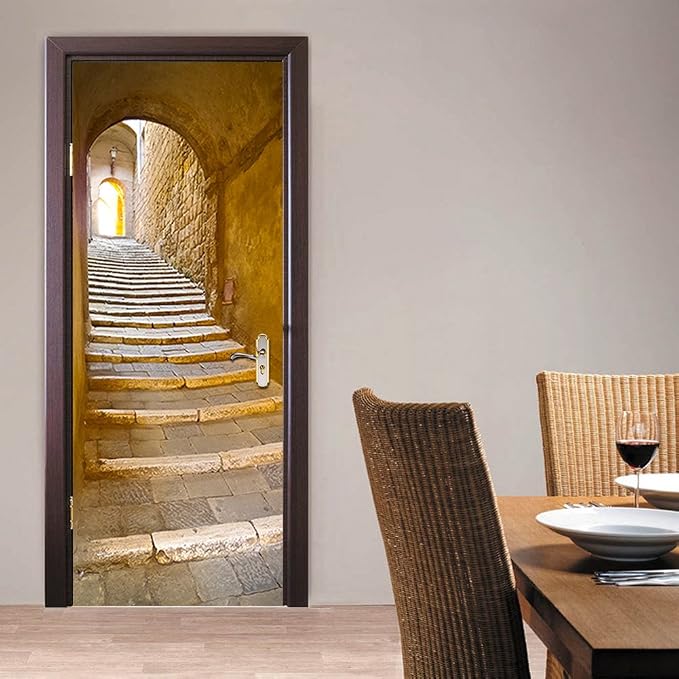 Door Stickers Peel and Stick Murals-Wall Cover Decorative DecalnStone Step | 30.3"W x 78.7"H, 3D Stone Steps Wallpaper，Waterproof Removable Opaque Vinyl Self Adhesive Fake Door Decor for Home Office - Image 7