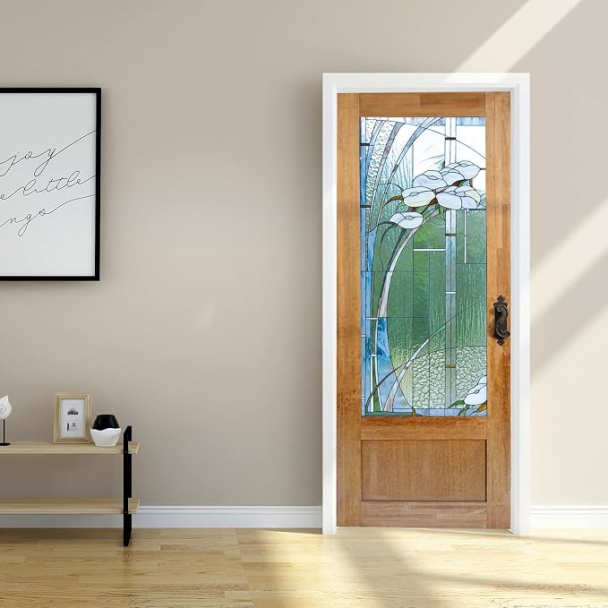 artfanke 3D Stained Glass Door Sticker Peel and Stick 30.3"x78.7"- Self-Adhesive Retro Wood Door Murals Wallpaper - Waterproof Wall Decal for Home Decor (2 Sheets/Set) - Image 3