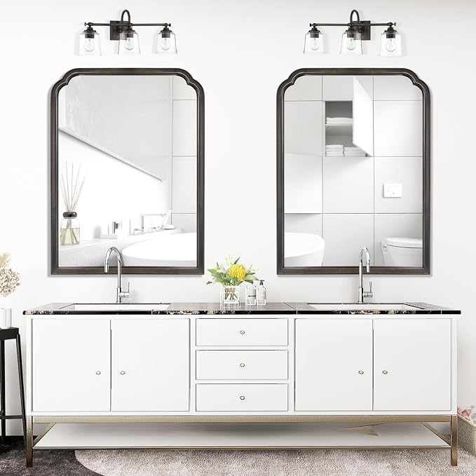 WallBeyond Wood Bathroom Mirrors for Wall Mounted, 28" x 40" Rustic Wood Frame Wall Mirrors Decorative for Living Room or Bedroom Vanity Mirror (Black) - Image 2