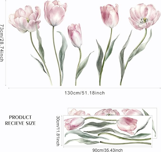 Flower Wall Decals - Peel and Stick Large Tulip Floral Flowers Wall Stickers,Removable Flower Home Decor Art for Living Room, Bedroom, Nursery Decor Wall Corner Decor (Tulip Wall Decals) - Image 3