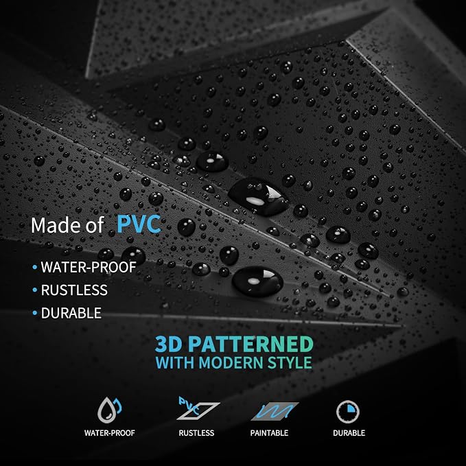 Art3d 20 Pack Decorative 3D Wall Panels 11.8 x 11.8 Inch Covering 19 Sq.ft - Glue Up PVC Wall Panels for Interior Décor, Living Room, Office and Home, Black - Image 5