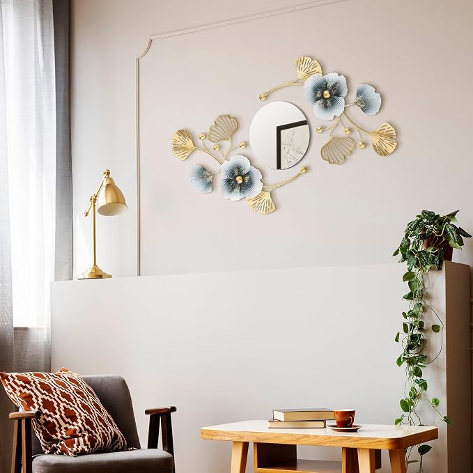 Tandefio 3 Pcs Metal Decorative Wall Mirrors for Living Room Metal Ginkgo Leaf Mirror Modern Creative Wall Decor Art Hanging Decor Mirror for Entrance Bedroom Living Room(Vintage Gold,16.inches) - Image 7