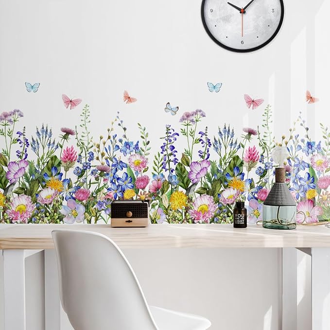 4 Pieces Flowers Wall Decals Vinyl Flowers Wall Stickers Removable Floral Murals Peel and Stick Colorful Flower Decor for Girls Bedroom Living Room Nursery (Butterfly) - Image 5