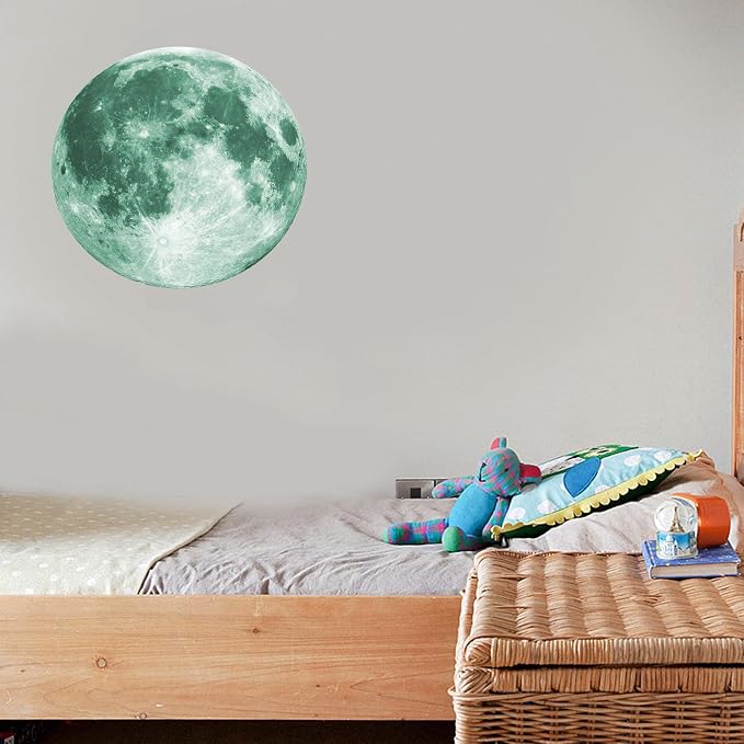Quanhaigou Glow in The Dark Wall or Ceiling Moon Stickers – Green Luminous Big Moon Wall Stickers DIY Decor for Kid Room - Image 4