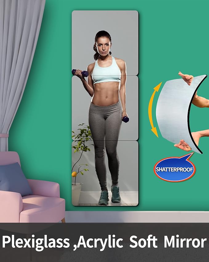Shatterproof Wall Mirror Full Length for Bedroom, Acrylic Gym Mirrors For Home, Extra Thick 0.12 inch, 16 x 16 inches x 4 PCS, Workout Mirrors Safe for Kids, Long Wall Mounted, Over The Door - Image 8
