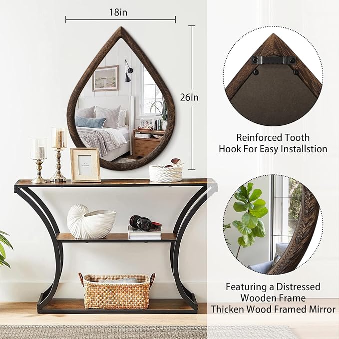 Teardrop Mirror Wall Decor Large Wall Mounted Mirrors with Wood Frame Vintage Wall Art Mirror Rustic Farmhouse Decorative Mirrors for Bathroom Entryway Living Room - Image 5