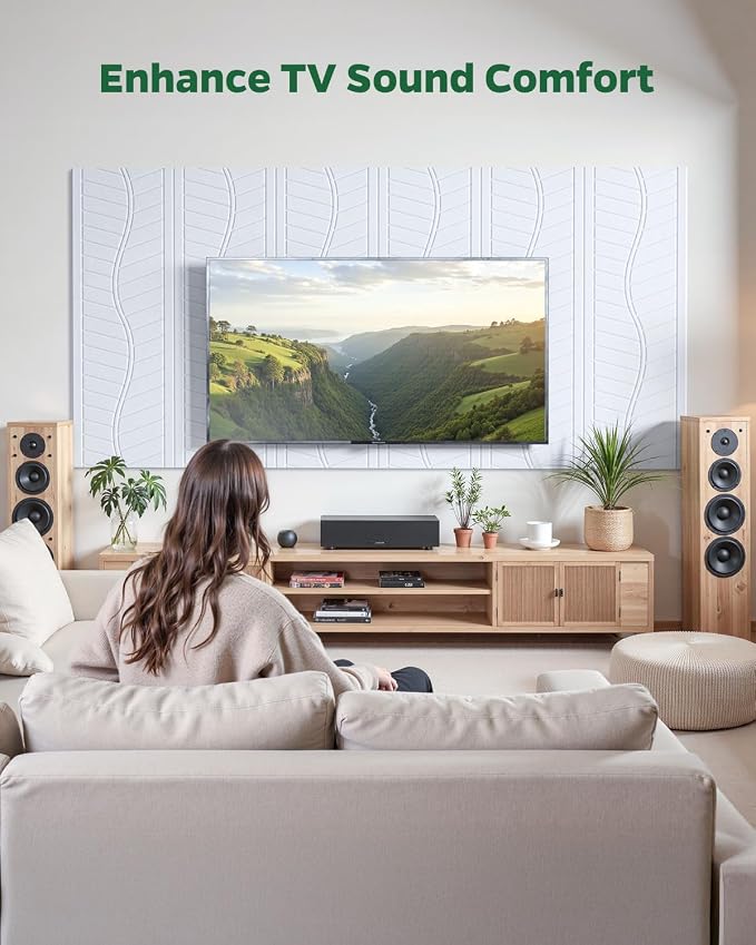 6 Pack Acoustic Panels Sound Absorbing for Recording Studio Walls, White Self-Adhesive Leaf Textured Decorative Art Ceiling Tiles - Acoustical Treatments for Home Office Room Door 17"×12"×0.4" - Image 4