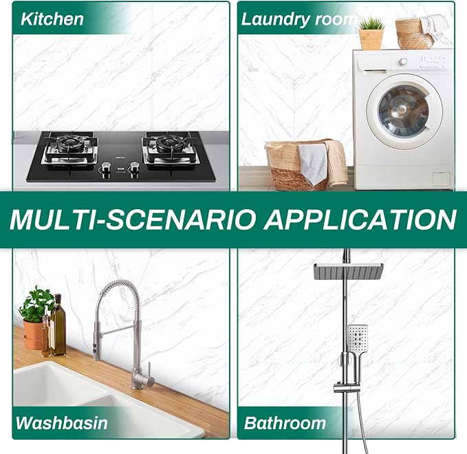 12pcs White Marble Peel and Stick Tiles 23.6"x11.8" Waterproof Heat Resistant Self Adhesive Removable PVC Wall Panels for Kitchen Backsplash, Bathroom, Laundry Room (Not Real Tile, Not for Floor) - Image 7