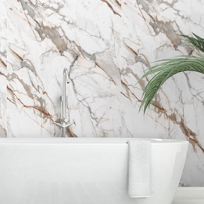 Marble Peel and Stick Waterproof Wall Paneling, 118" x 47" Calacatta Gold Matte Finish Self-Adhesive Backsplash Tile Vinyl Wall Panel for Kitchen Bathroom Wall Decor, Covers 38.75 Sq. Ft. - Image 8