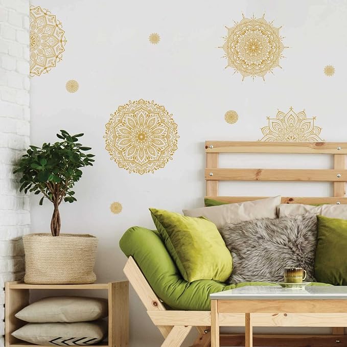 Gold Mandala Wall Stickers Mandala Decals for Windows Modern Wall Art Mural | Headboard vinyl decoration, lotus peel and stick, removable, self adhesive, for bedroom living room yoga room home gym decor - Image 5