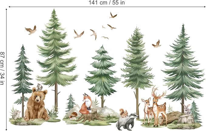 wondever Mountain Tree Wall Decals Forest Animals Bear Deer Wall Stickers | Peel and Stick, Removable, Wall Art Decals, Wall Decoration, Kids Room, Bedroom Baby Nursery Playroom Decor - Image 5