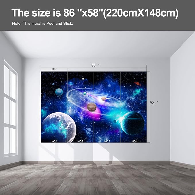 Planet wall murals Peel and Stick self Adhesive Galaxy Wallpaper for Bedroom Nursery Room - 58"x80" - Image 2