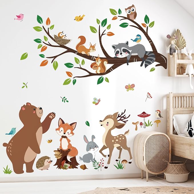 decalmile Woodland Animal Tree Branch Bear Fox Deer Wall Decals Stickers by decalmile