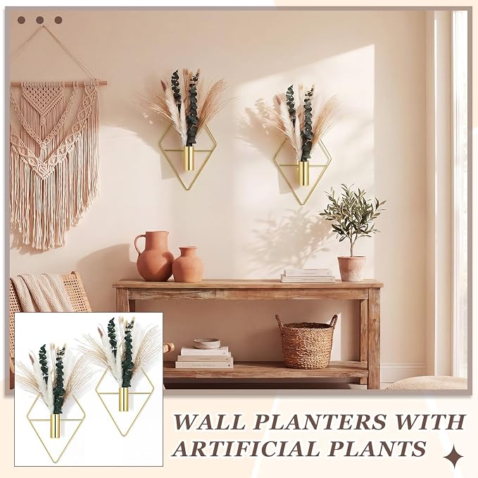 Canlierr 4 Pcs Wall Decor Hanging Planters, Mixed Plants, Gold - Image 4