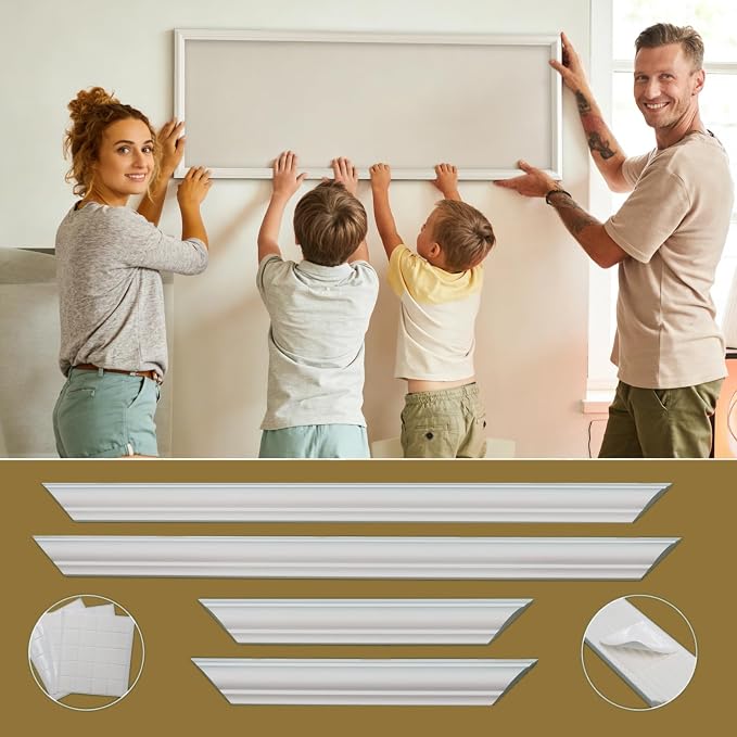 Wainscoting Molding Kit, 6 Frames, 50 x 40 and 50 x 20 Inch | Six mixed-size frames in 50 x 40 and 50 x 20 in create a layered wainscoting design for large interior walls. - Image 7