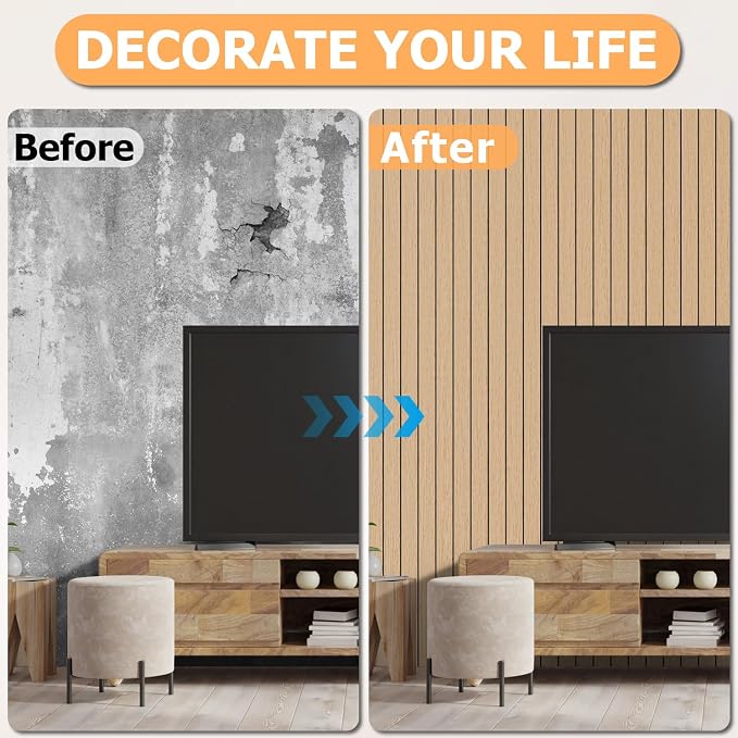 Arthome Peel and Stick Slat Wall Panels 15.7"x360",Self-Adhesive PVC Wood Grain Wallpaper Panel,3D Thick Faux Soundproof Backsplash Accent Wall Tile for Walls & Furniture (Oak- Coverage 39.2 Sq.ft) - Image 6