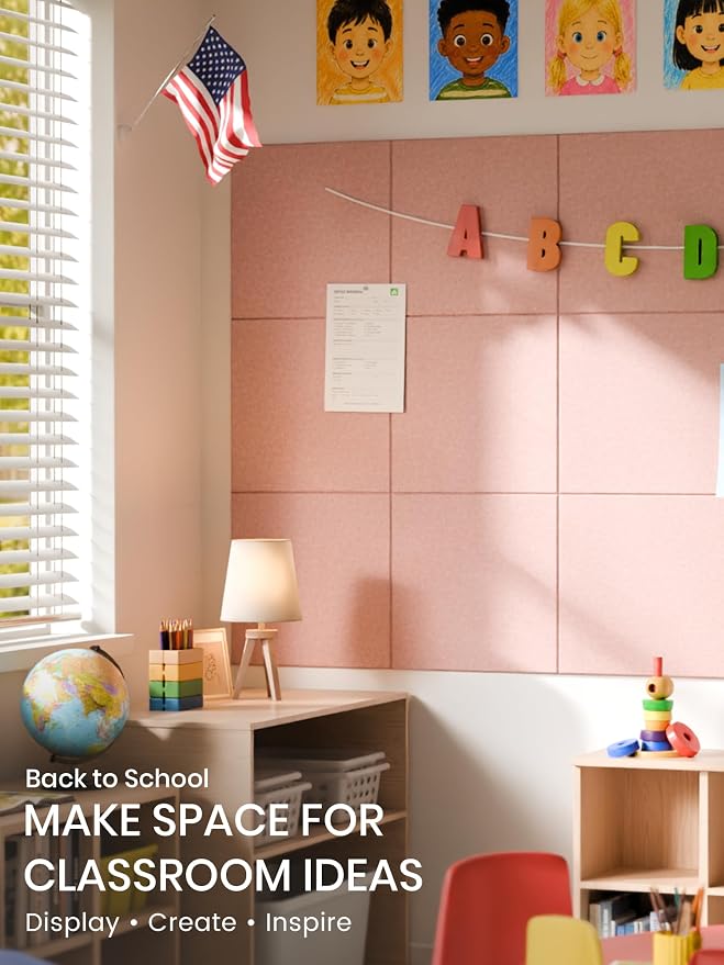 Bumusty 36"x 24" Large Felt Bulletin Board Tiles, Pink | 6-Pack Cork Board Alternative, Wall Decor, 30 Pushpins, 30 Adhesive Tabs, Vision Board, Office, Classroom, Home, Dorm - Image 5