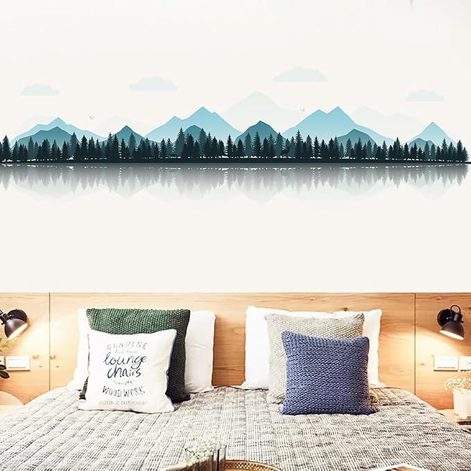 Chinese Style Blue Mountain Landscape Painting Wall Stickers Decals | Peel and Stick, Removable, Wall Art Decals, Wall Decoration, Living Room Bedroom, Office Sofa TV Home Wall Decor - Image 5