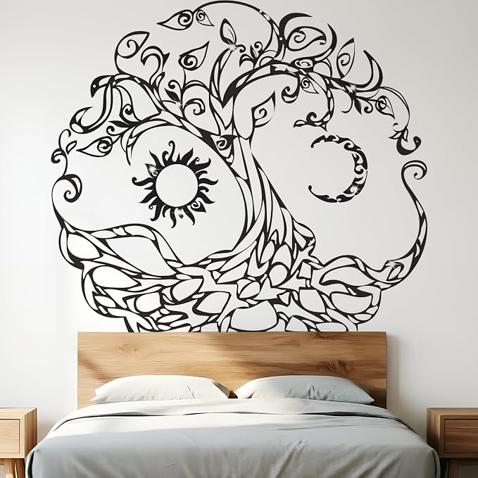 Life of Tree Wall Decals, Sun Moon Removable Decor for Bedroom Living Room | Peel and Stick Boho Spiritual Wall Sticker - Removable Vinyl Mandala Art Mural for Yoga Studio, Meditation Room - Image 6