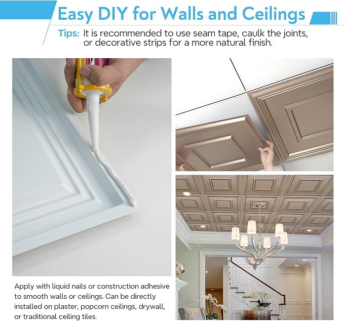 STICKGOO Glue-Up Ceiling Tiles, Golden Coffee, 24 x 24 in, 12 Pack | 2 x 2ft Drop ceiling panels, PVC decorative ceiling tiles, covers 48 sq ft, waterproof, lightweight - Image 5