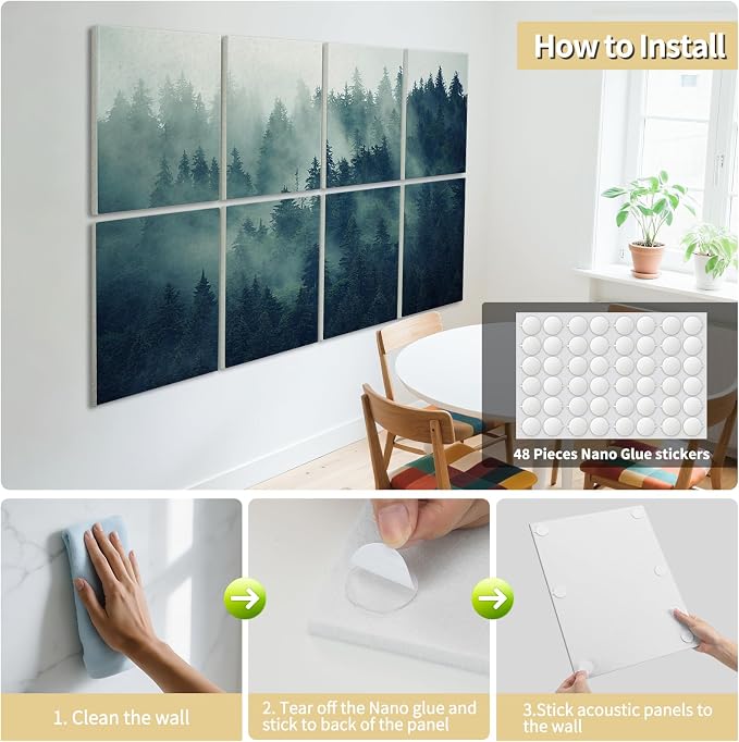 Art3d Acoustic Wall Panels, 48 x 32 in Set, 8-Pack Decorative Wall Art | UV-printed polyester, helps reduce echo, sound absorbing decor for living room, bedroom, office, studio and gaming room - Image 7