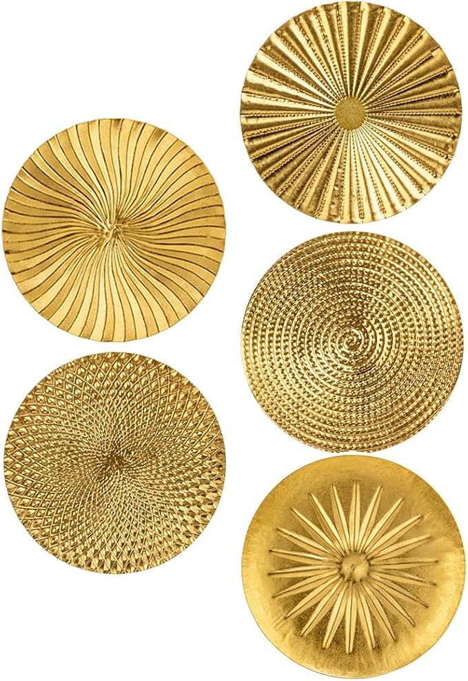 Briful 12" Gold Wall Décor Pack of 5 Metal Starbursts Radial Plate Wall Art Modern Accent Hanging Wall Decorations For Home Office Bedroom Or Living Room Sculptures by Briful