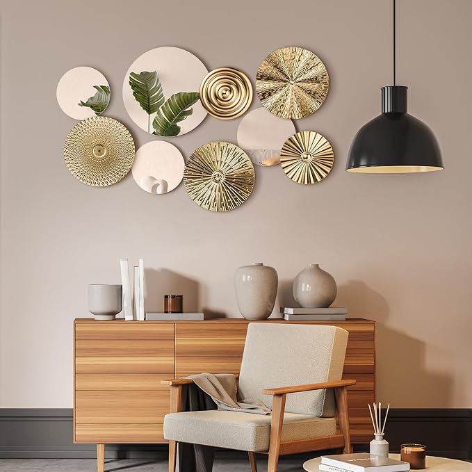 Blulu 9 Pcs Gold Mirror Wall Decor Metal Round Home Art Decor Decorative Modern Circle Mirror Wall Art Sculpture Hanging Decorations for Home Living Room Office - Image 5