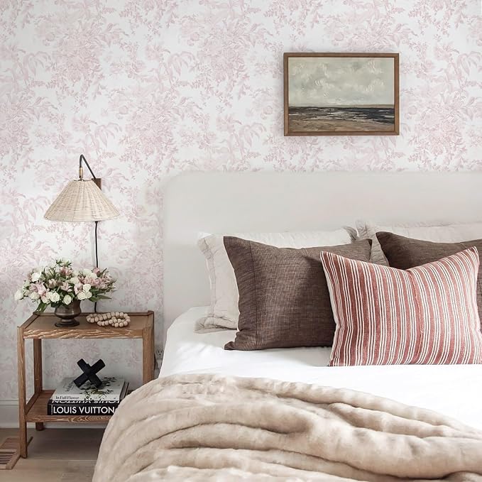 Heroad Pink Peel and Stick Wallpaper Vintage Floral Contact Paper Boho Flower Removable Wall Paper Self Adhesive Stick On Wallpaper for Girls Bedroom Bathroom Renter Friendly Vinyl Roll 17.3''X196'' - Image 3